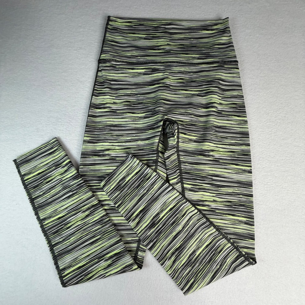 Aerie Chill Play Move Leggings Neon Yellow Black Space Dye High Waisted Medium